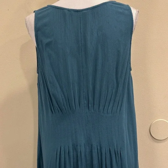 Soft Surroundings Villa Malia Gauze Maxi Dress Mallard Blue Pintuck Sleeveless S - Picture 6 of 10